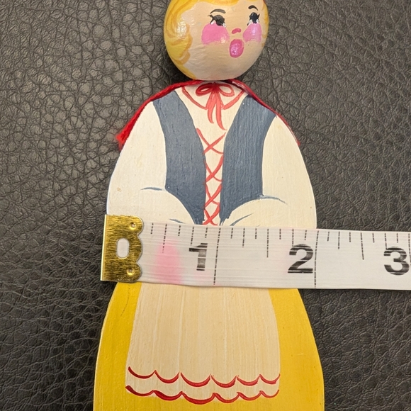 Vintage Wooden Folk Art Ornament Hand Painted Woman in Traditional Dress - Picture 9 of 11